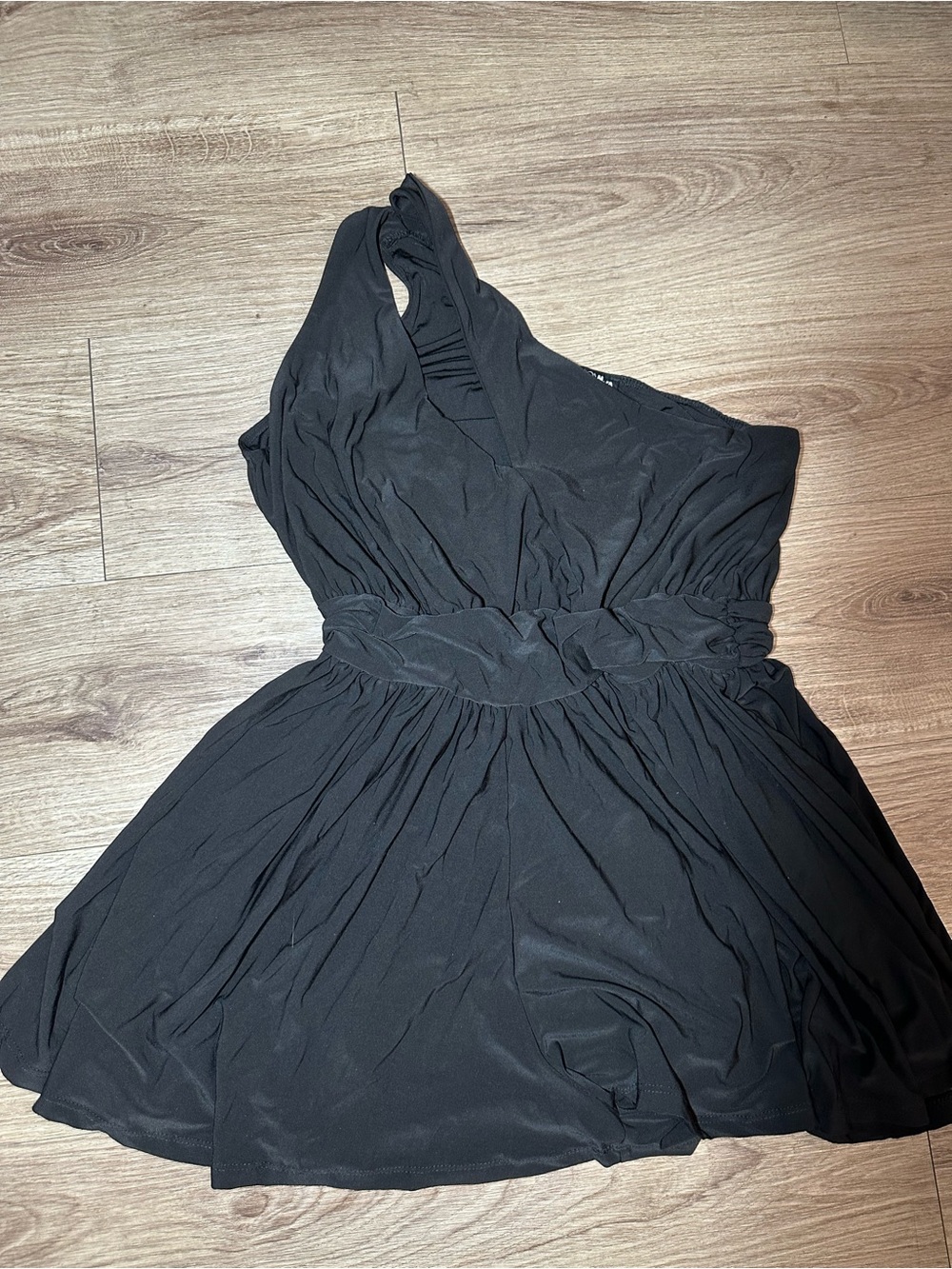 Fashion Nova Black One-Shoulder Gathered Waist Dress